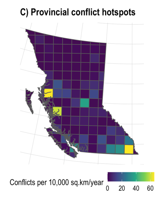 Map of Wildlife Conflicts per 10,000 square kilometers per year